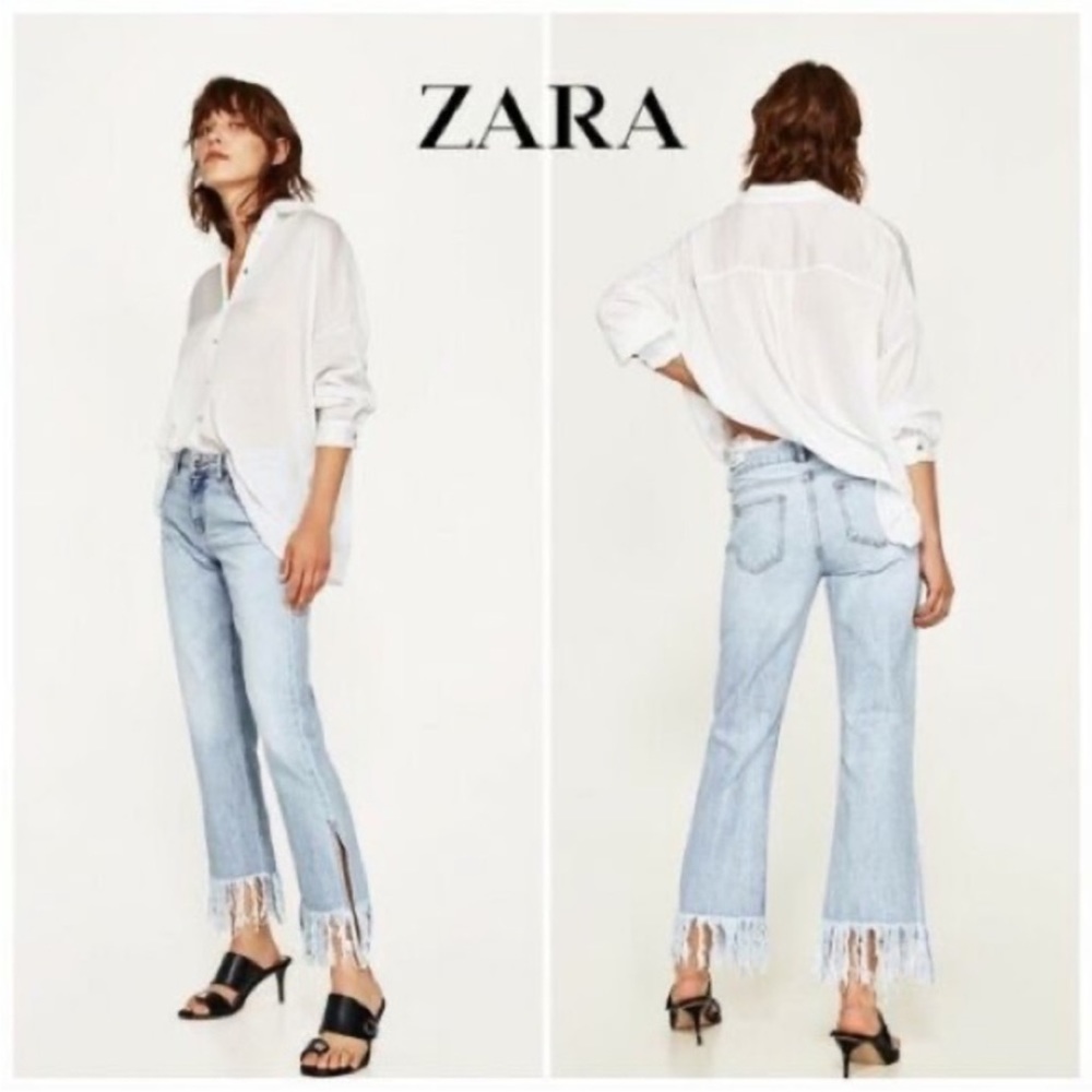 Zara high rise raw fringe hem light wash 4